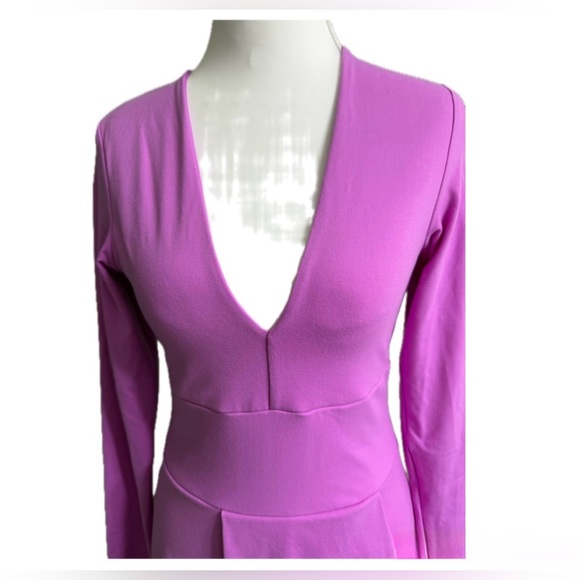 SUSANA MÓNACO Long Sleeve Pink Deep V Neck Mini Dress Stretchy NWOT.Size: Small - Picture 4 of 6